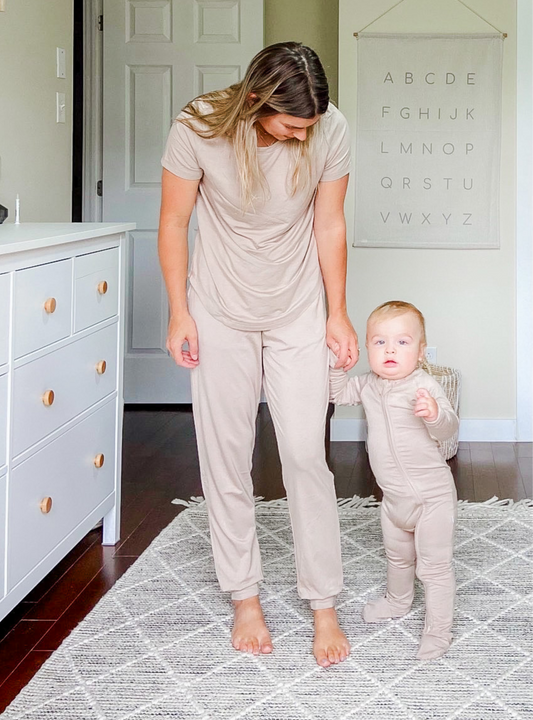 Mom and her baby in matching Bamboo Pjs